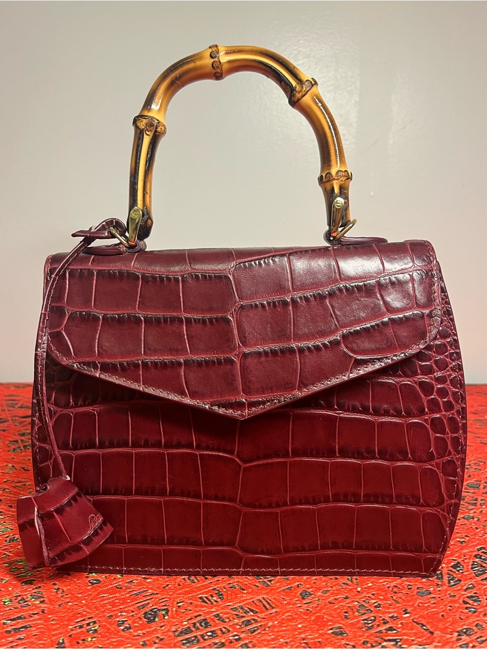 Buti Minny Medium Crocc Print Leather Bamboo Grab bag